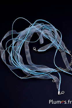 Collier sur ruban organza - long. 45 cm - bleu ciel